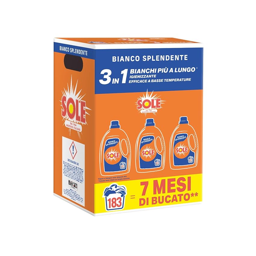 Sole Detersivo Lavatrice Bianco splendente 183 Lavaggi Sole Detersivo Lavatrice Bianco splendente 183 Lavaggi