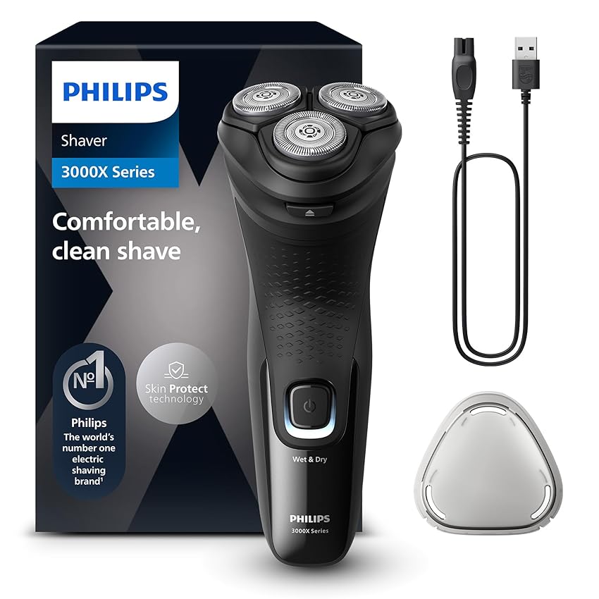 Philips rasoio elettrico serie 3000x - Rasoio elettrico Wet & Dry per uomo colore Deep Black