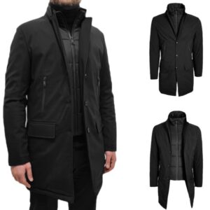 Piumino Uomo Lungo Imbottito Impemeabile Giubbotto Invernale Trench Casual VEQUE
