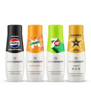 Sodastream 4 Concentrati Pepsi Max + Mirinda + 7up Free + Rockstar Zero ideali per