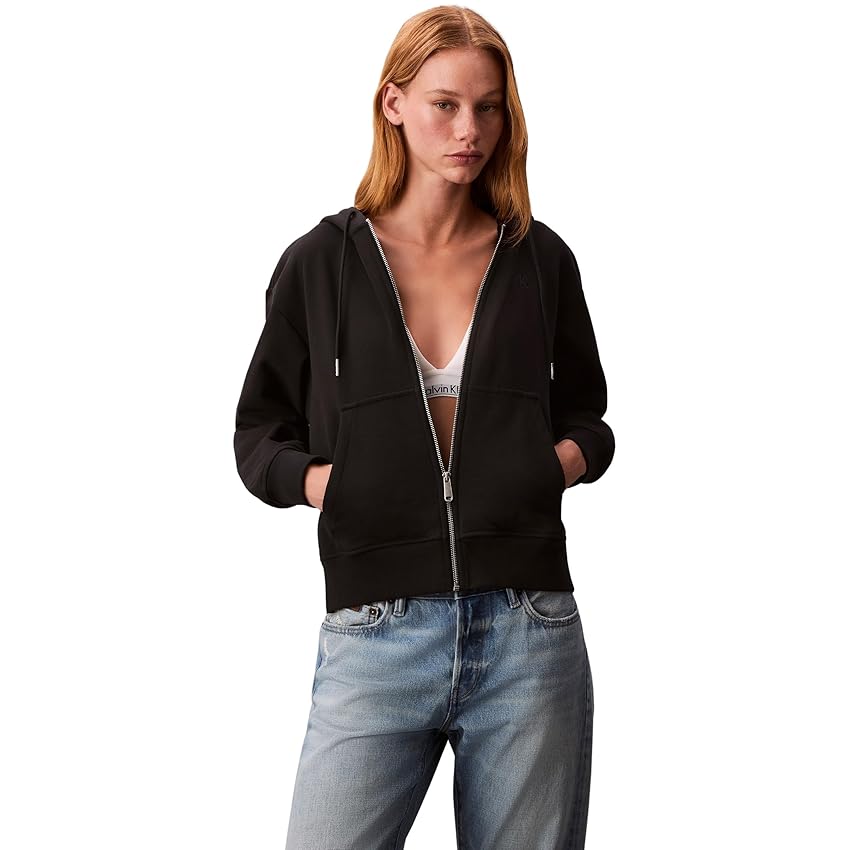 Calvin Klein Donna Felpa con Zip Archive Logo French Terry con Cappuccio