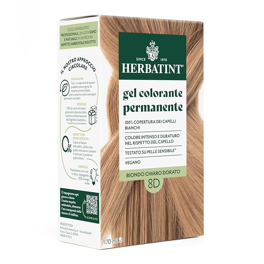 Herbatint Gel Colorante Permanente per Capelli 8D Biondo Chiaro Dorato Herbatint Gel Colorante Permanente per Capelli 8D Biondo Chiaro Dorato