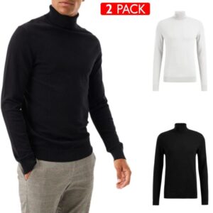 Set 2 Pezzi Maglione Collo Alto Uomo Maglia Lana Cashemere Maglioncino VEQUE
