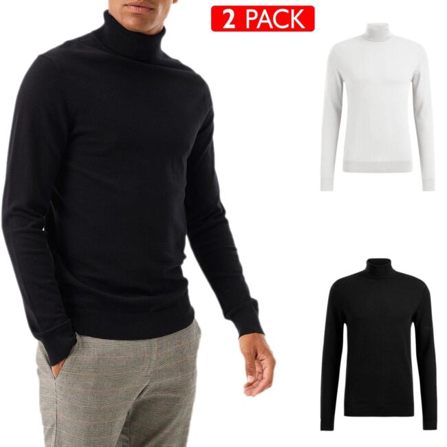 Set 2 Pezzi Maglione Collo Alto Uomo Maglia Lana Cashemere Maglioncino VEQUE