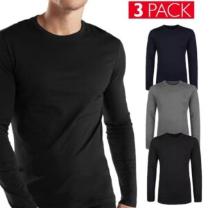 Set 3 Pezzi Shirt Uomo Manica Lunga Girocollo Maglia Caldo Cotone Felpato VEQUE