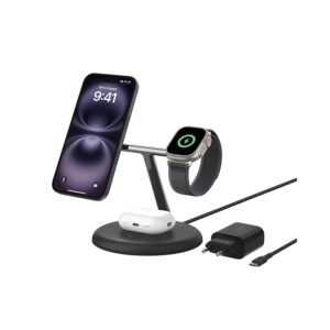 Belkin Supporto di Ricarica Wireless Magnetica 3 in 1 con Qi2 15W
