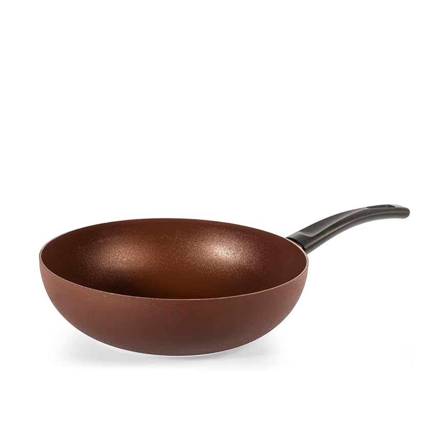H&H Wok Ground Ø28 cm Marrone in Alluminio – Rivestimento Antiaderente Pfluon