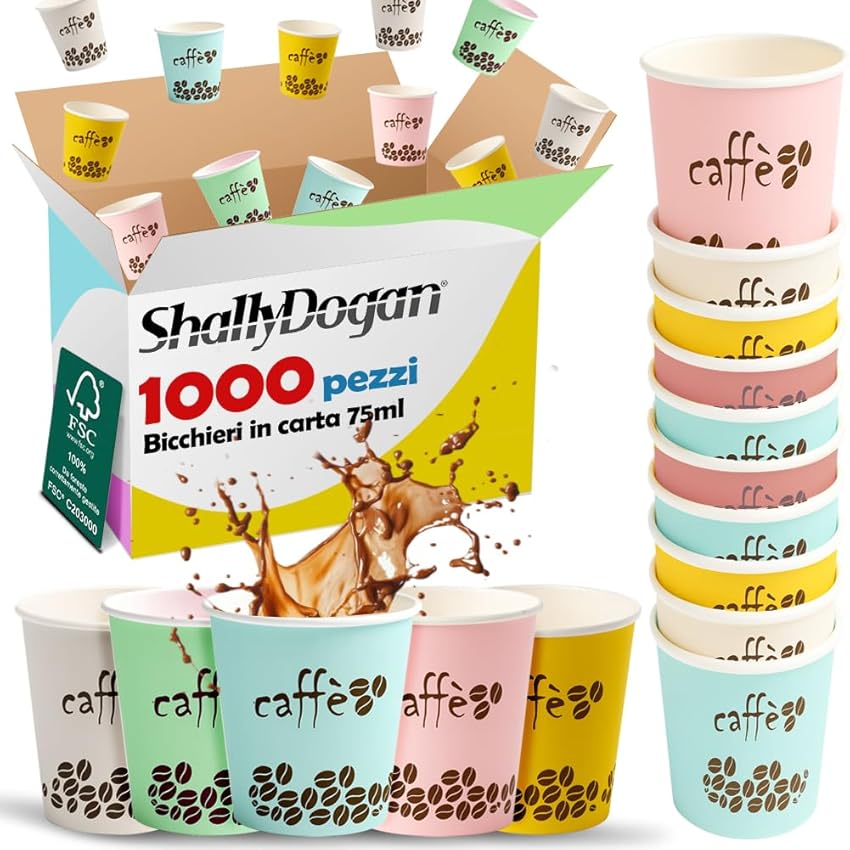 BAKAJI 1000 Bicchierini da Caffè Monouso Capacità 75 ml