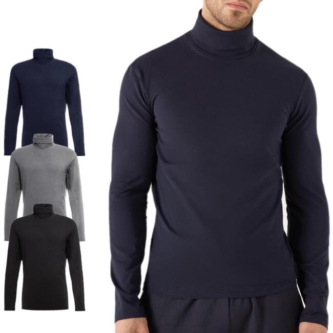 Set 3 Pezzi Shirt Uomo Manica Lunga Collo Alto Maglia Caldo Cotone Felpato VEQUE