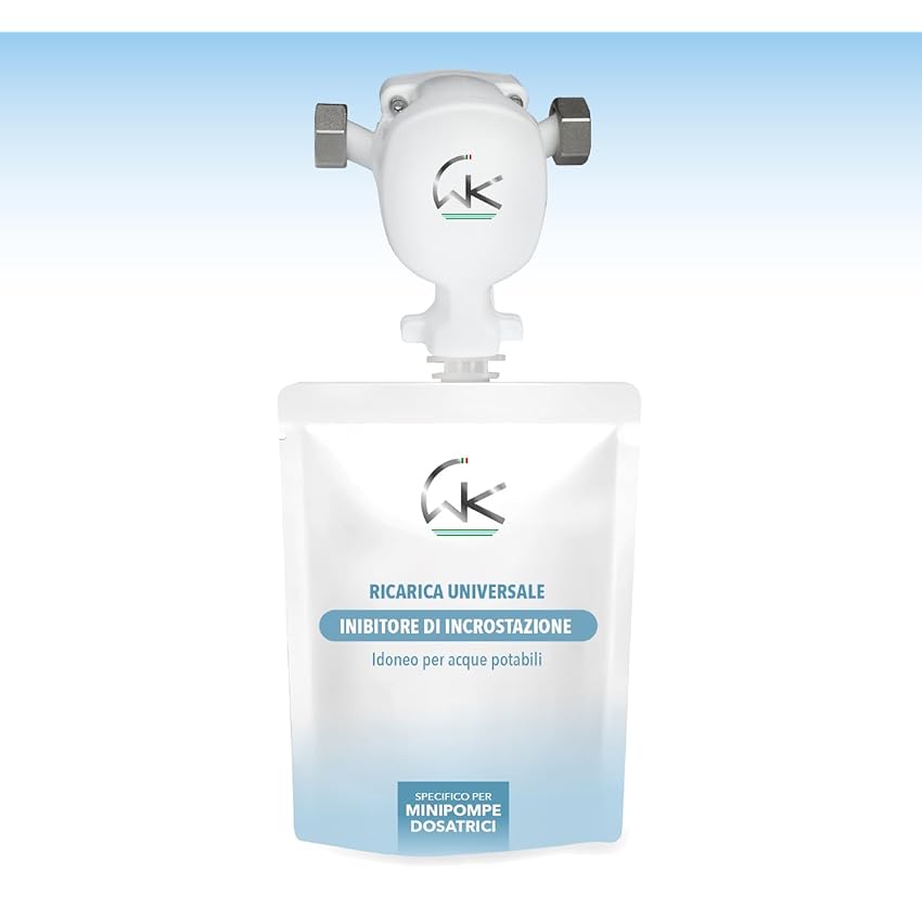 WK – Mini Pompa Dosatrice di Polifosfato per Caldaia con Attacchi in Linea Ruotabili