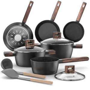 Set Pentole Induzione - 11 Pcs Batteria Pentole e Padelle Antiaderenti Per Tutti i Piani Cottura