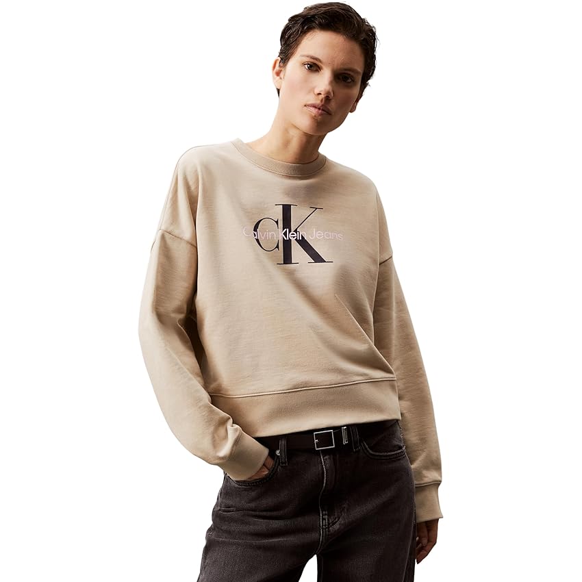 Calvin Klein Donna Felpa Monologo French Terry con Scollo Rotondo