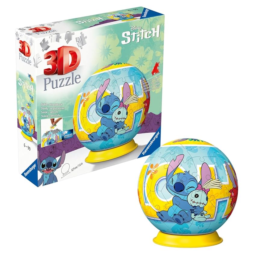 Ravensburger - Puzzle 3d Stitch Sferico | Puzzle 3d Bambini 6 Anni O Più | Regalo