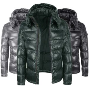 Giubbotto Uomo Invernale Piumino Imbottito Giubbino Lucido Con Cappuccio VEQUE