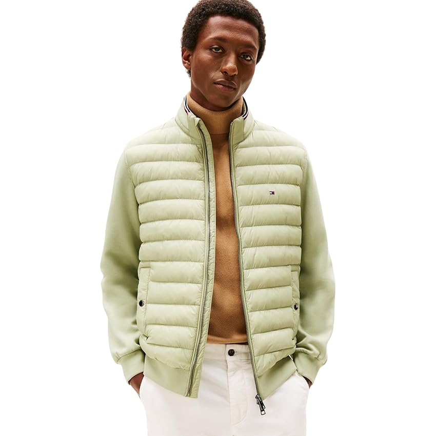 Tommy Hilfiger Uomo Felpa con Zip Mix Media Stand Collar Giacca Trapuntata