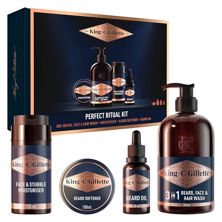 King C. Gillette Kit da Viaggio per la Cura Perfetta della Barba degli Uomini