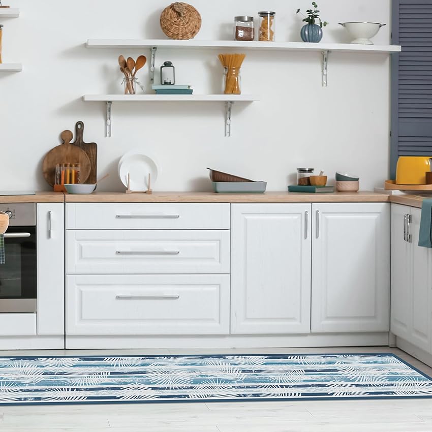 CREARREDA Tappeto cucina 240x50cm Blue Tropical vinile antiscivolo e lavabile Passatoia cucina in vinile