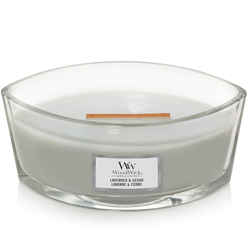 WoodWick Candela profumata Ellispe con stoppino crepitante | Lavender & Cedar | Durata WoodWick Candela profumata Ellispe con stoppino crepitante | Lavender & Cedar | Durata