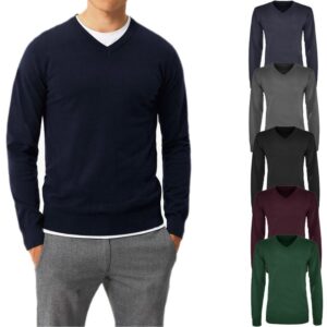 Maglione Uomo Invernale Scollo a V Lana Cashmere Maglioncino Slim Casual VEQUE