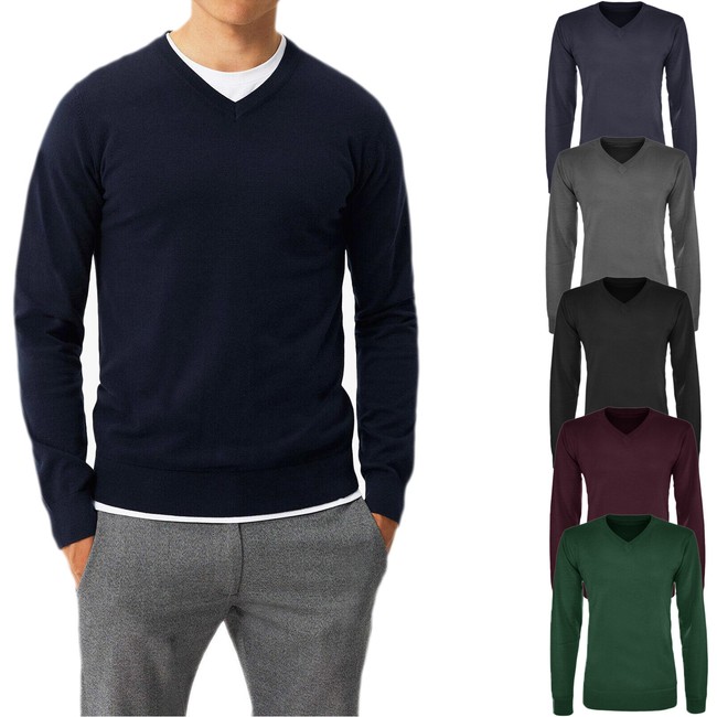 Maglione Uomo Invernale Scollo a V Lana Cashmere Maglioncino Slim Casual VEQUE