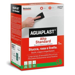 AGUAPLAST Alto Standard Stucco in Polvere Bianco 1 kg – Finitura Liscia per Interni (Pareti)