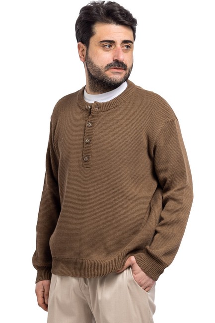 Maglione Uomo Filo Con Bottoni Maglia Casual Manica Lunga Made In Italy VEQUE