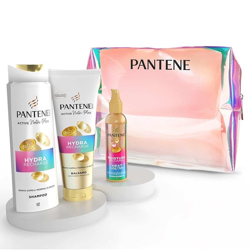 Pantene Set Regalo Donna Beauty Case Viaggio+ Linea Hydra Recharge Shampoo 250ml