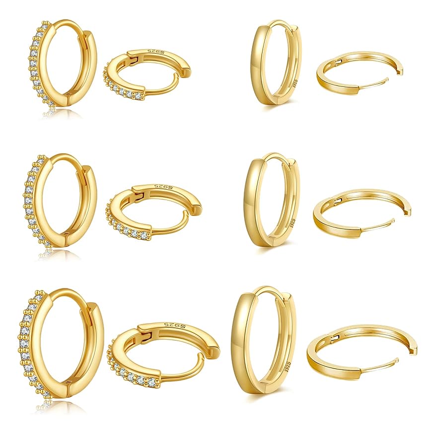 Orecchini a cerchio in argento Sterling 925 4-5 paia con zirconi