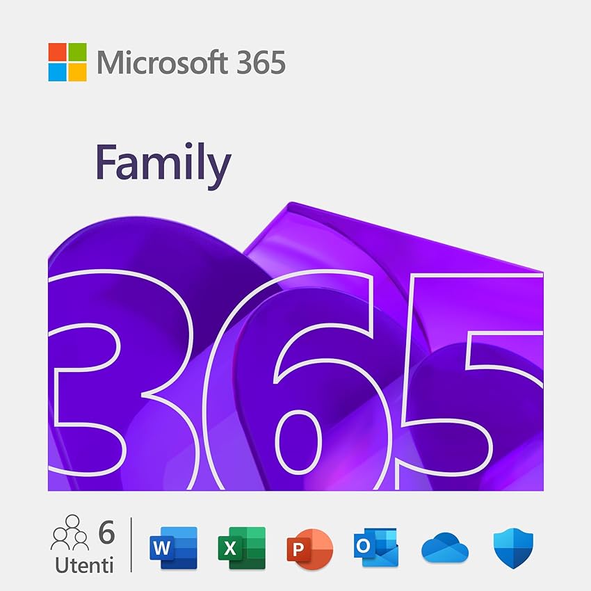 Microsoft 365 Family | 12 mesi | 6 persone | App Office con AI | Fino a 6TB di Spazio
