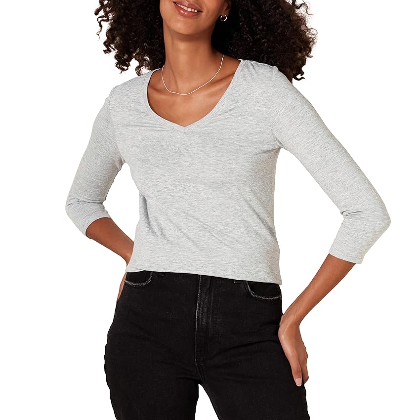 Amazon Essentials T-Shirt Maniche 3/4 e Scollo a V