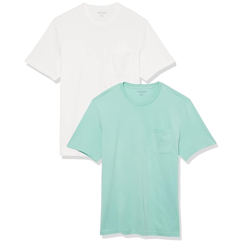 Amazon Essentials Maglietta Girocollo a Maniche Corte con Taschino dalla vestibilità Standard Uomo