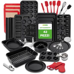 NutriChef Set Teglie Forno 42 Pezzi Antiaderenti in Acciaio al Carbonio