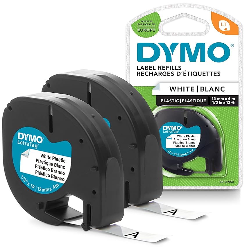 Dymo LetraTag etichette originali in plastica | rotolo da 12 mm x 4 m | stampa nera