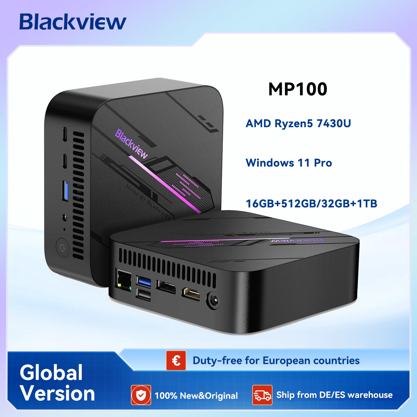 Blackview MP100 Mini PC AMD Ryzen 5 7430U 16 GB di RAM 512 GB SSD