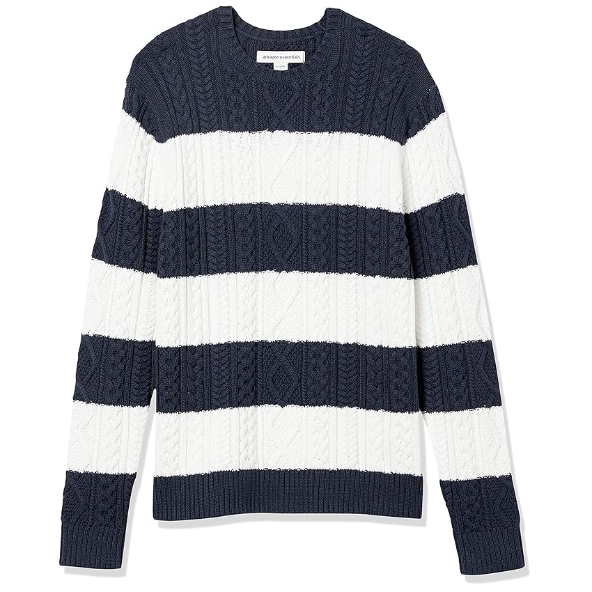 Amazon Essentials Maglione da Pescatore Girocollo a Coste a Manica Lunga in Cotone 100% Uomo