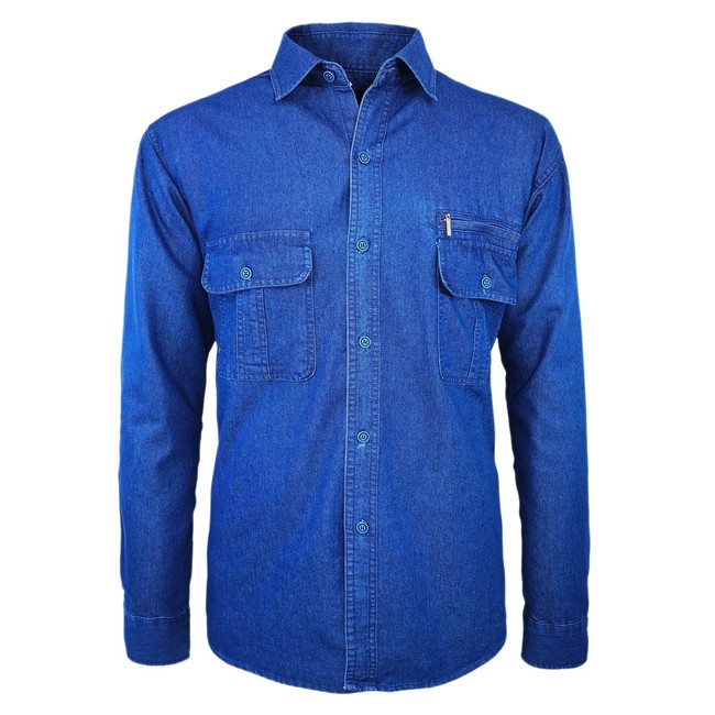 Camicia Di Jeans Uomo Regular Cotone Manica Lunga Comoda Taschino Casual VEQUE
