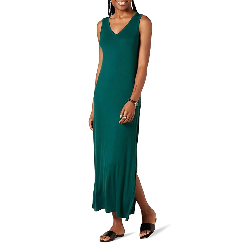 Amazon Essentials Abito Lungo Maxi con Scollo a V in Jersey con Spacco Laterale Donna