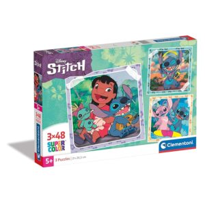 Clementoni- Disney Stitch Supercolor Stitch-3x48 (Include 3 48 Pezzi)