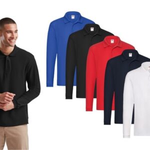 polo uomo FRUIT OF THE LOOM 100% cotone manica lunga bottoni PREMIUM 5 colori