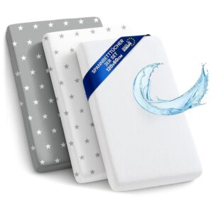 Lenzuola con angoli per passeggino Set di 3: 60x120 cm - 2 lenzuola + 1 coprimaterasso impermeabile