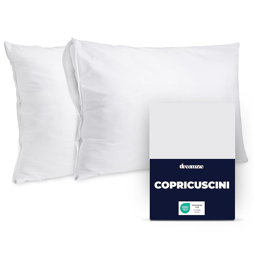 Dreamzie Copri Cuscino Letto 50x70 cm - Set 2 Copricuscino Impermeabile con Cerniera
