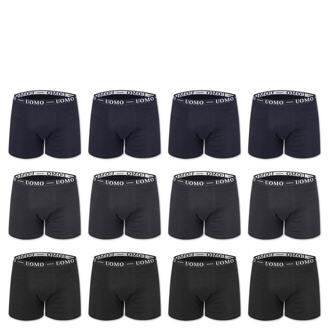 Set 24 Pezzi Boxer Uomo Mutande Cotone Elastico Intimo Nero Grigio Blu VEQUE