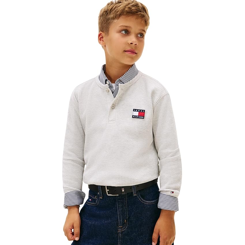 Tommy Hilfiger Boys Heritage Henley Waffle Tee LS KB0KB10166 Grey (Mid Grey Heather)