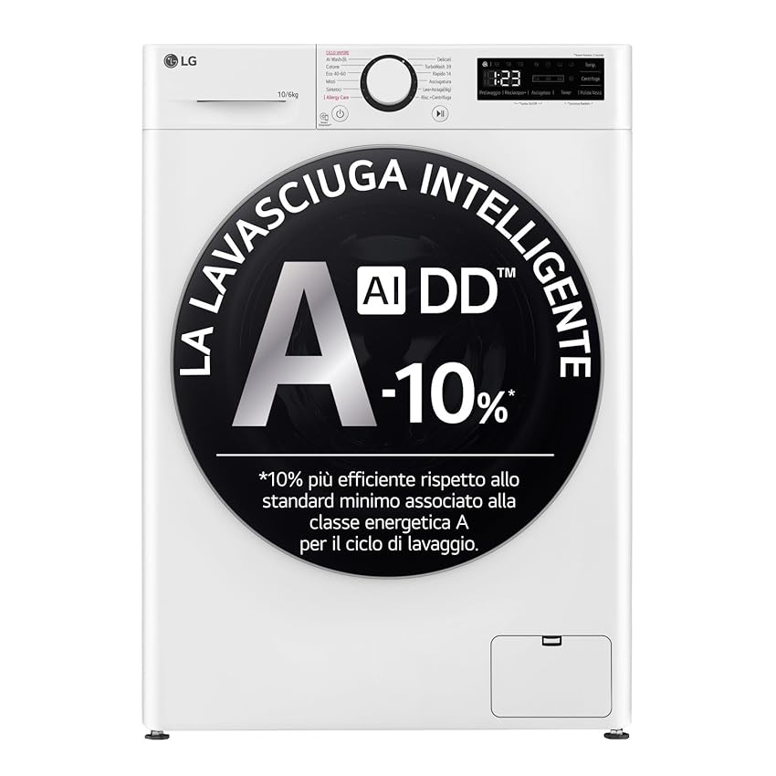 LG AI DD D4R5010TSWS Lavasciuga 10 / 6kg Serie R5 Classe A-10%/D