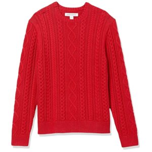 Amazon Essentials Maglione da Pescatore Girocollo a Coste a Manica Lunga in Cotone 100% Uomo