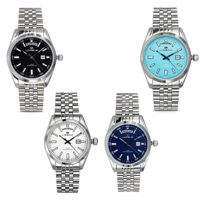 Lorenz Day Date Orologio da uomo al quarzo in acciaio jubilee sub 100 metri