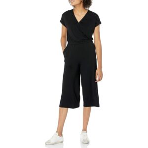Amazon Essentials Tuta Jumpsuit con Fondo Ampio sopra La Caviglia Incrociata a Maniche Corte Donna