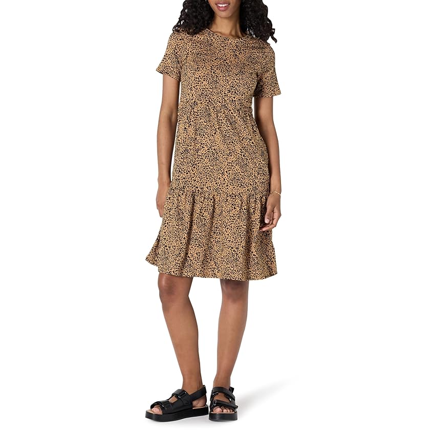 Amazon Essentials Abito a Balze a Girocollo e a Maniche Corte Donna