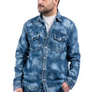 Camicia Jeans Uomo Cotone Leggero Over Size Manica Lunga Taschino Casual VEQUE