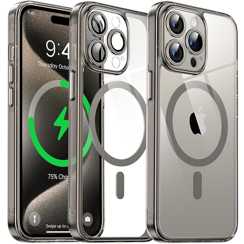 Flyzoo Cover Magnetica Trasparente per iPhone 15 Pro - [con Pellicola di Protezione